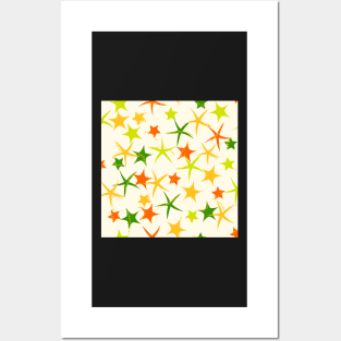 Starfish galaxy in lime green, emerald green, zesty orange and tangerine Posters and Art